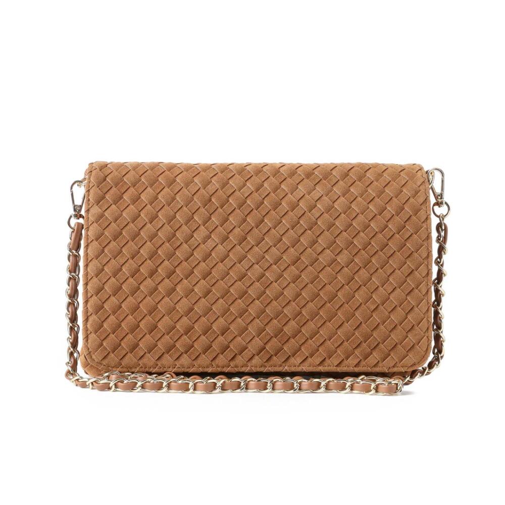 NEW HAUTE SHORE women's lexi woven suede crossbody bag in saddle - Picture 2 of 7